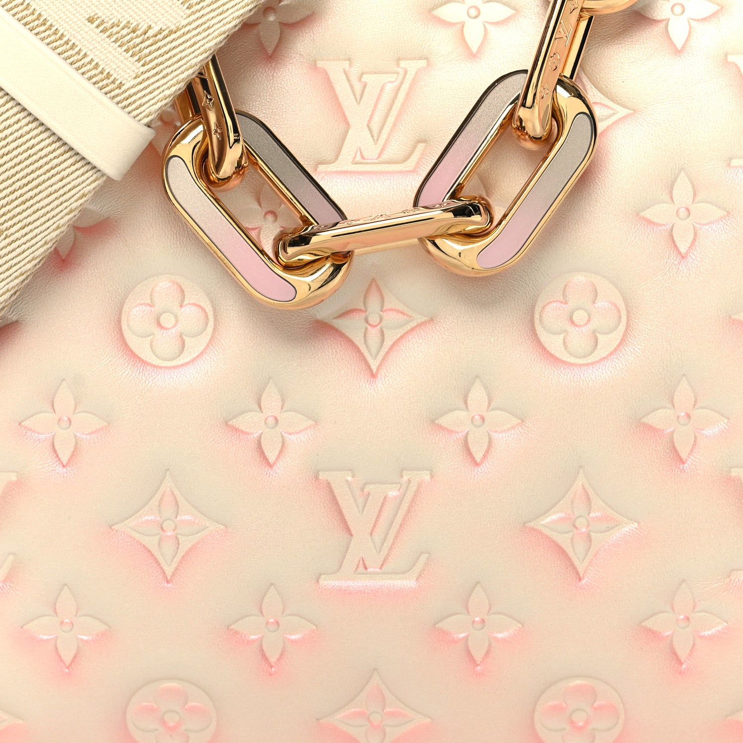 Louis Vuitton Pearlescent Lambskin Embossed Monogram Coussin PM Beige Rose 9 of 11