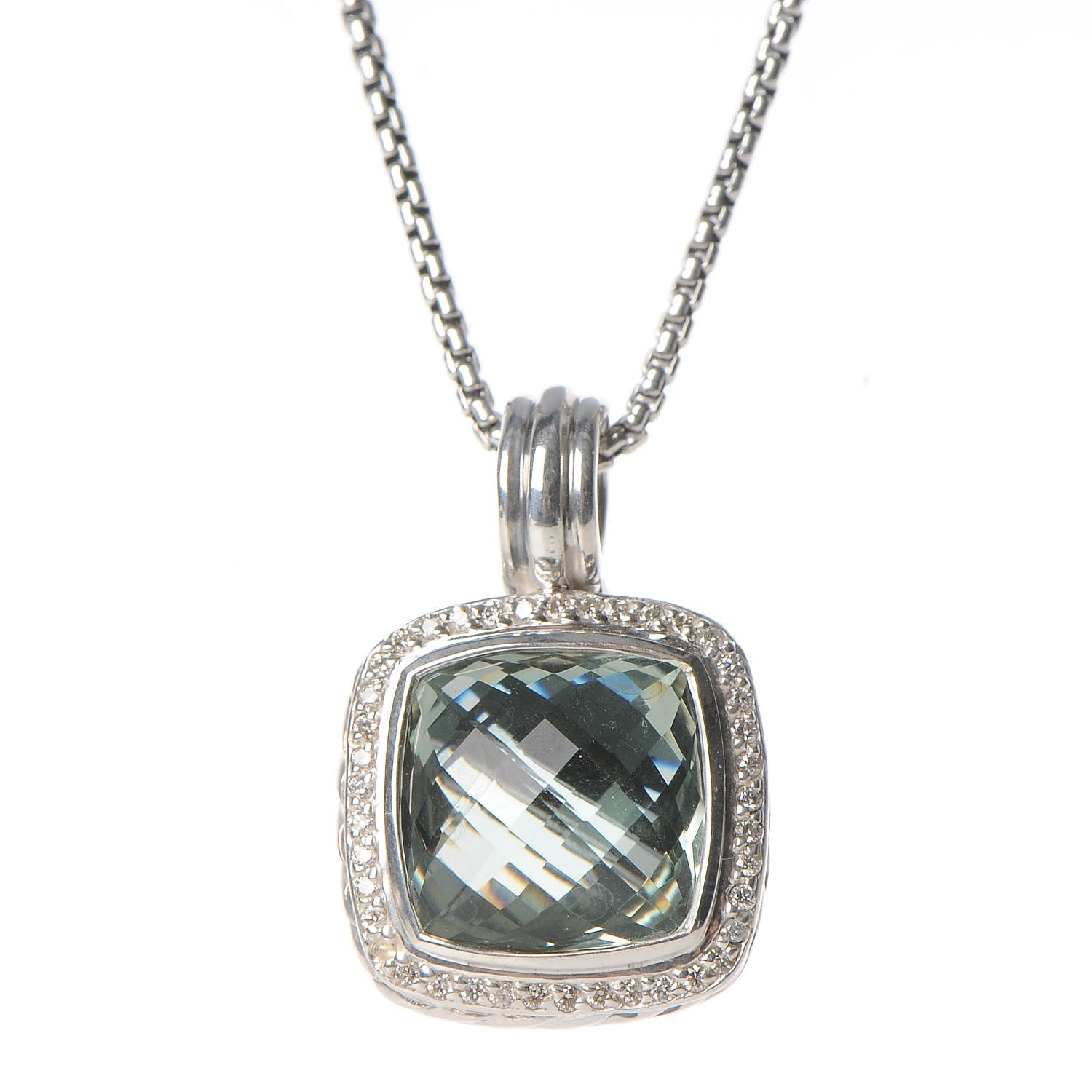 David Yurman Sterling Silver Diamond Prasiolite 14mm Albion Pendant Necklace 4 of 9