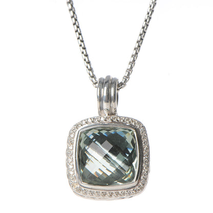 David Yurman Sterling Silver Diamond Prasiolite 14mm Albion Pendant Necklace 4 of 9