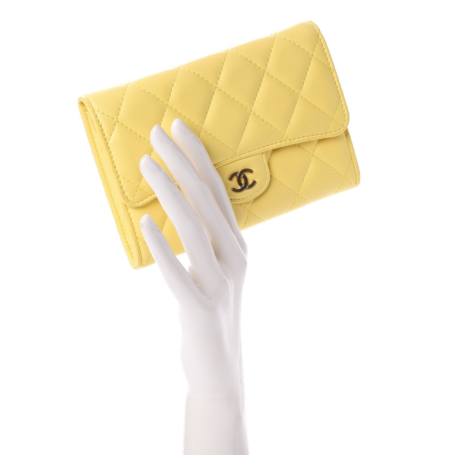 Chanel Lambskin Quilted Small Flap Wallet Yellow 2 of 9
