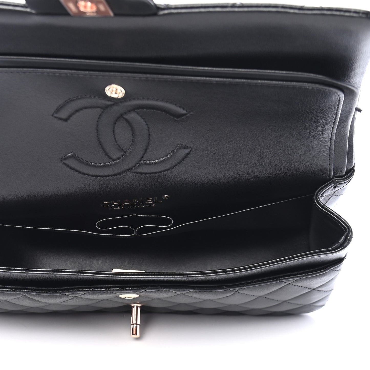 Lambskin Quilted Medium Double Flap Black