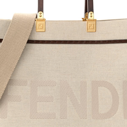 Fendi Canvas Vitello King Logo Embroidered Medium Fendi Sunshine Shopper Tote Grezzo Ghianda 7 of 18