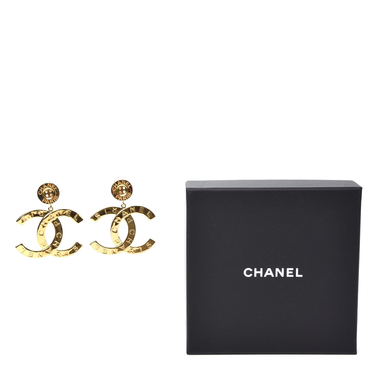 Metal Large Paris Button Clip On Earrings Gold