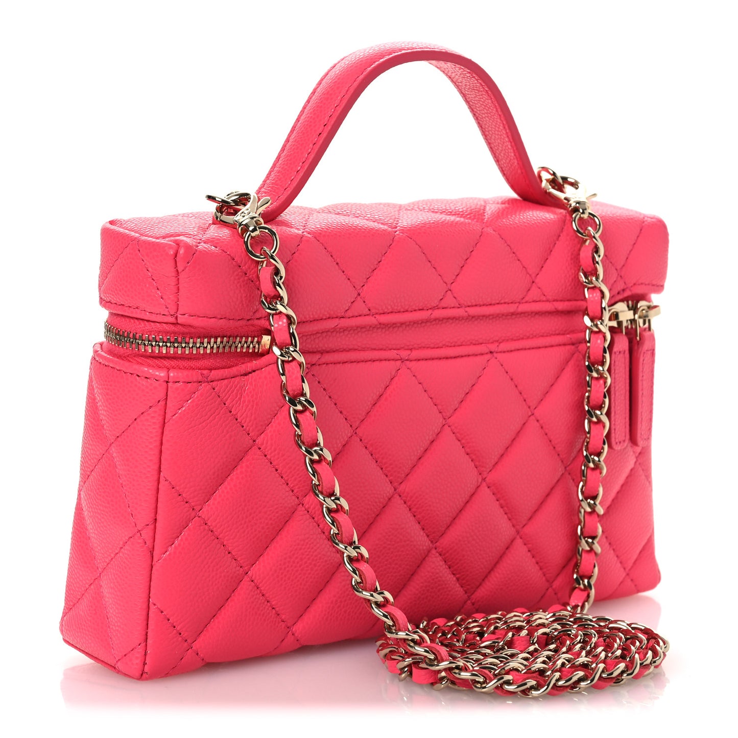 Caviar Quilted Top Handle Slim Vanity With Chain Fuchsia