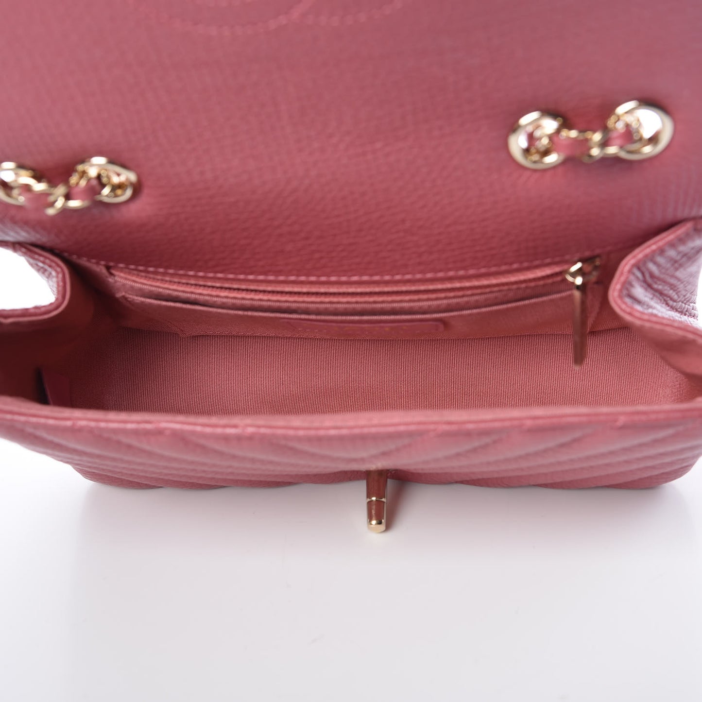 Calfskin Chevron Quilted Mini Statement Flap Pink