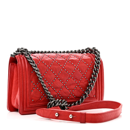 Chanel Crumpled Lambskin Small Studded Boy Flap Red 3 of 10
