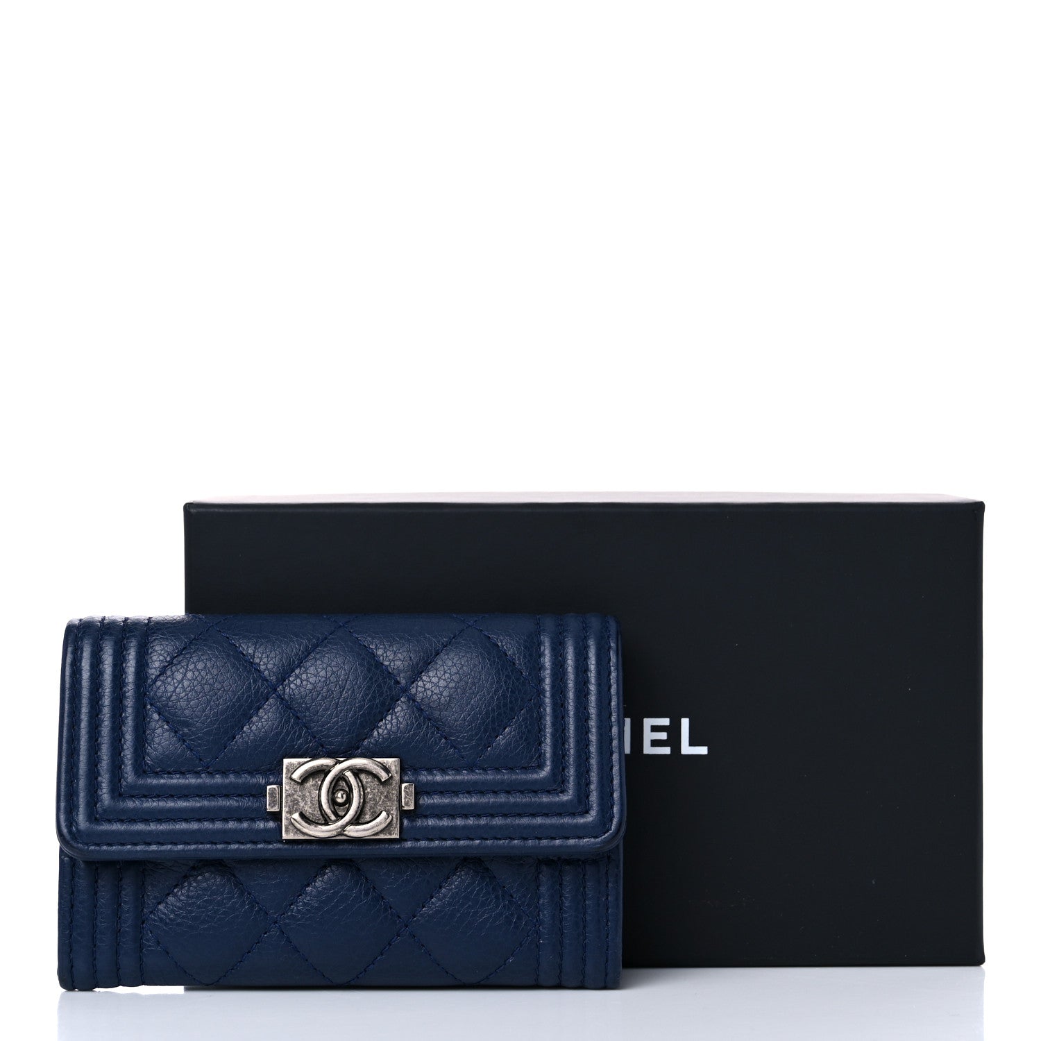 Chanel Calfskin Quilted Boy Flap Card Holder Navy 5 of 9