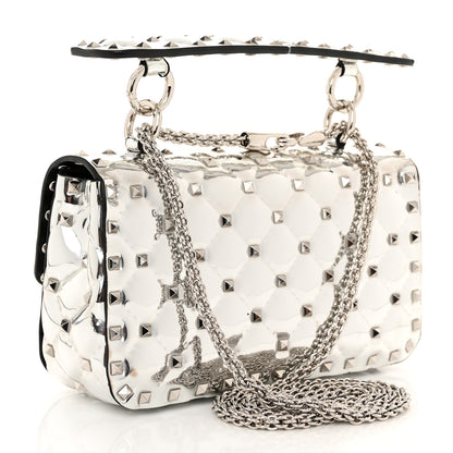 Valentino Garavani Metallic Patent Quilted Small Rockstud Spike Shoulder Bag Silver 3 of 9