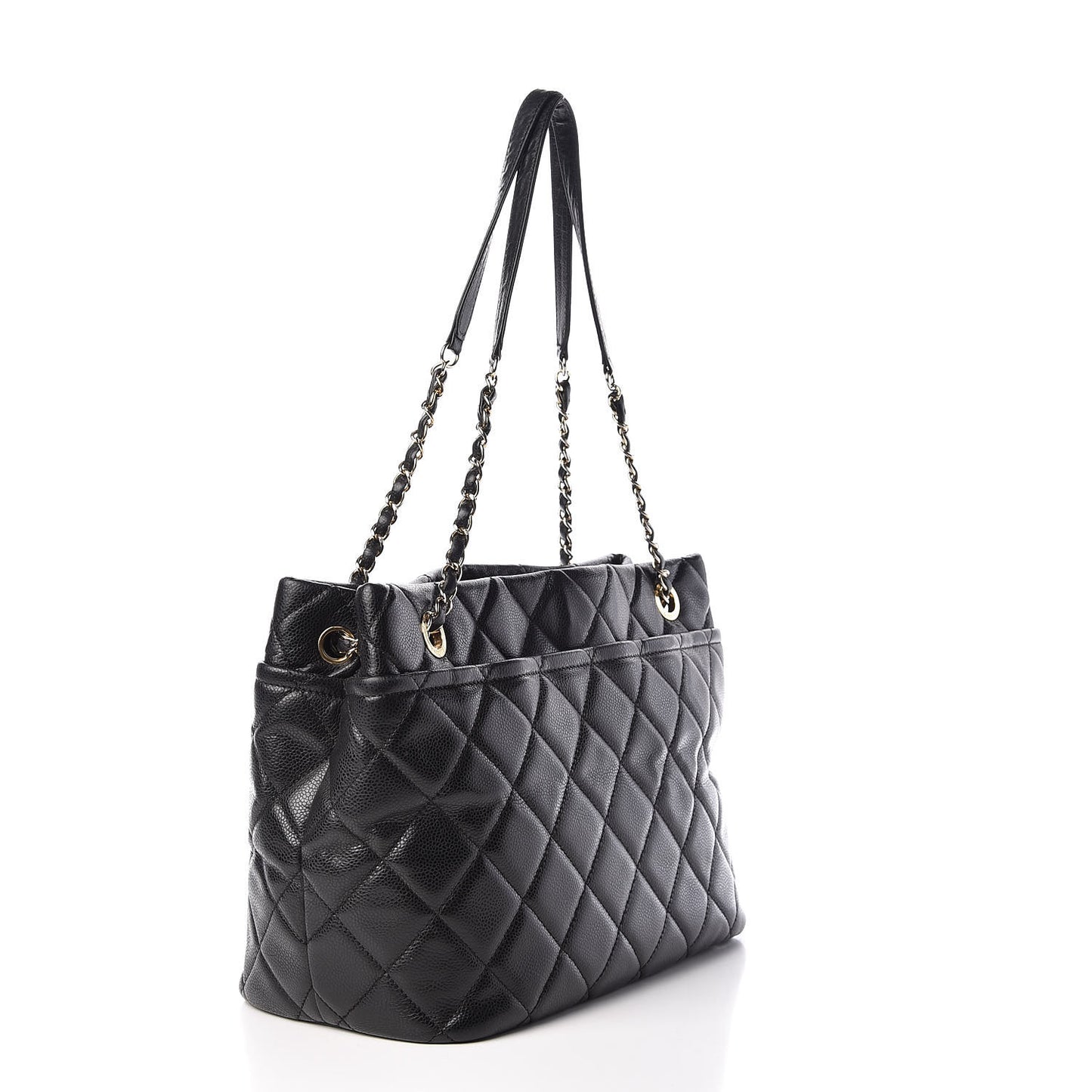 Caviar Quilted Shopping Tote Black