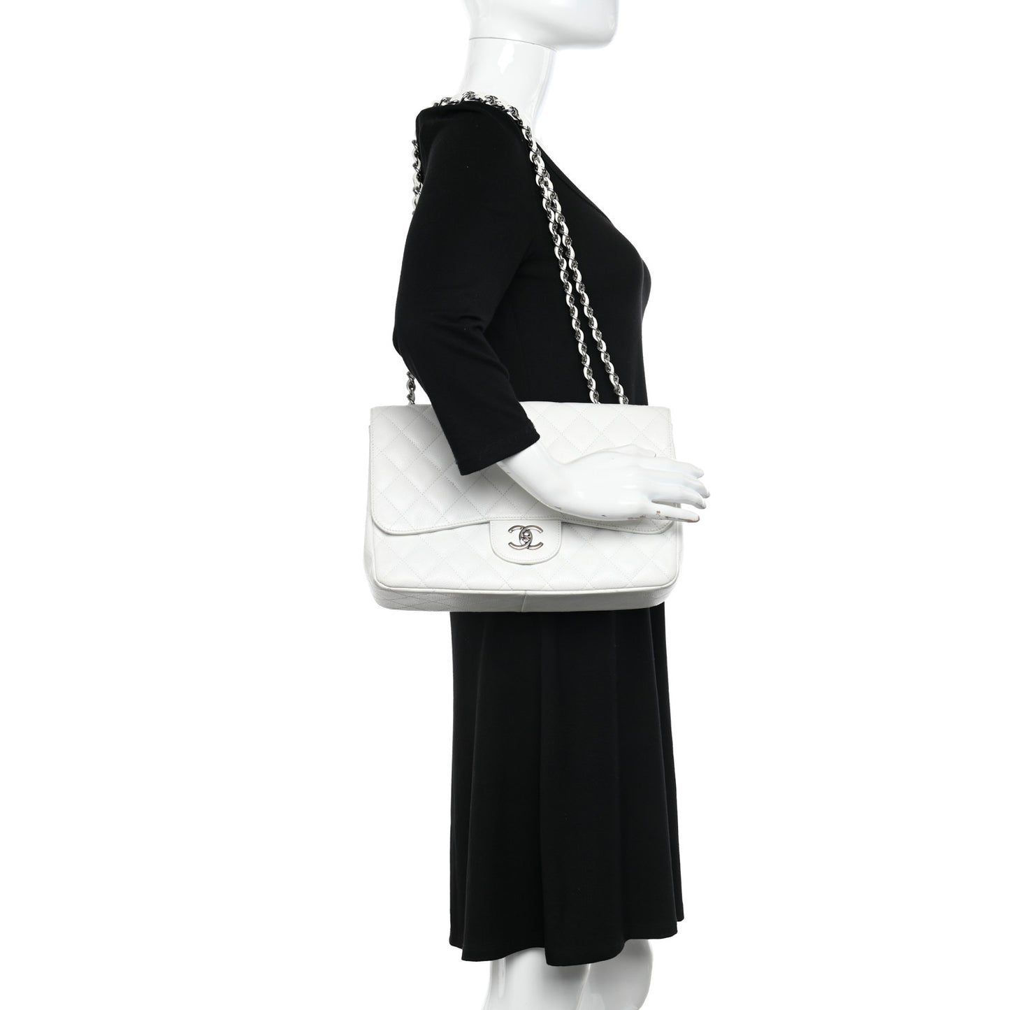 Caviar Quilted Jumbo Single Flap White
