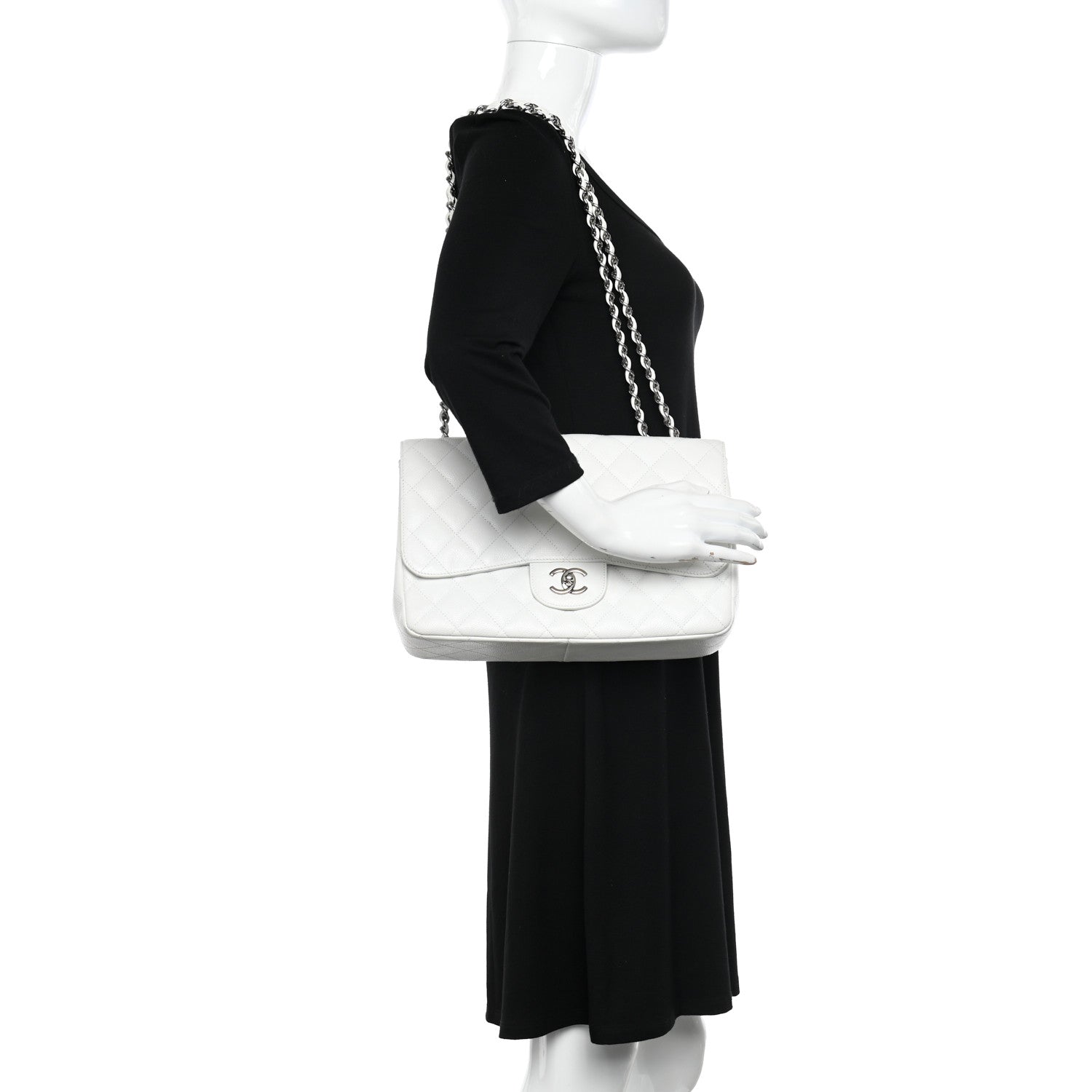 Chanel Caviar Quilted Jumbo Single Flap White 2 of 13