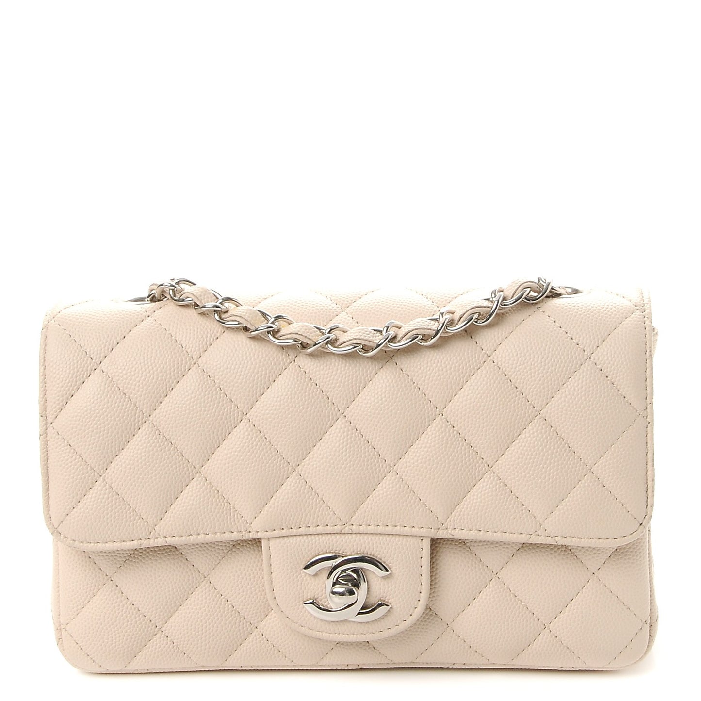 Caviar Quilted Mini Rectangular Flap Beige Clair