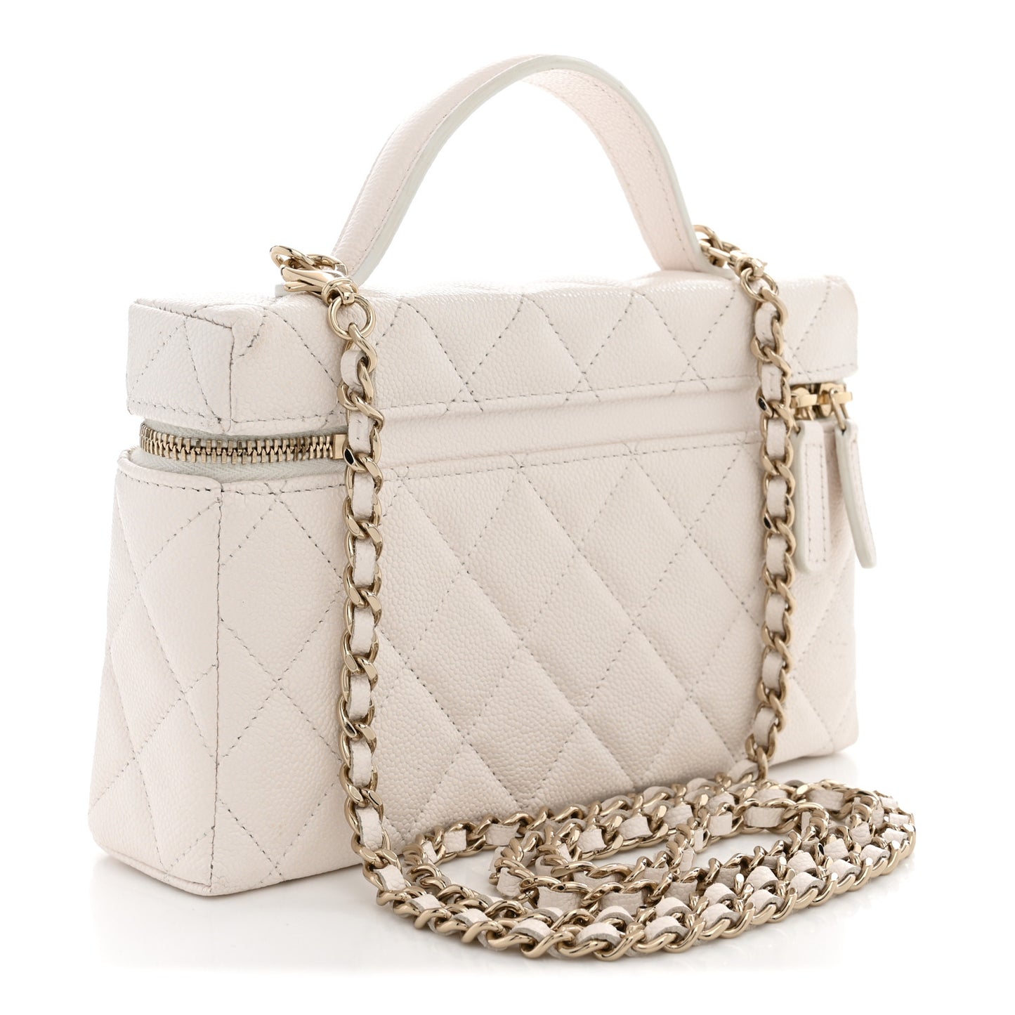 Caviar Quilted Top Handle Slim Vanity With Chain White