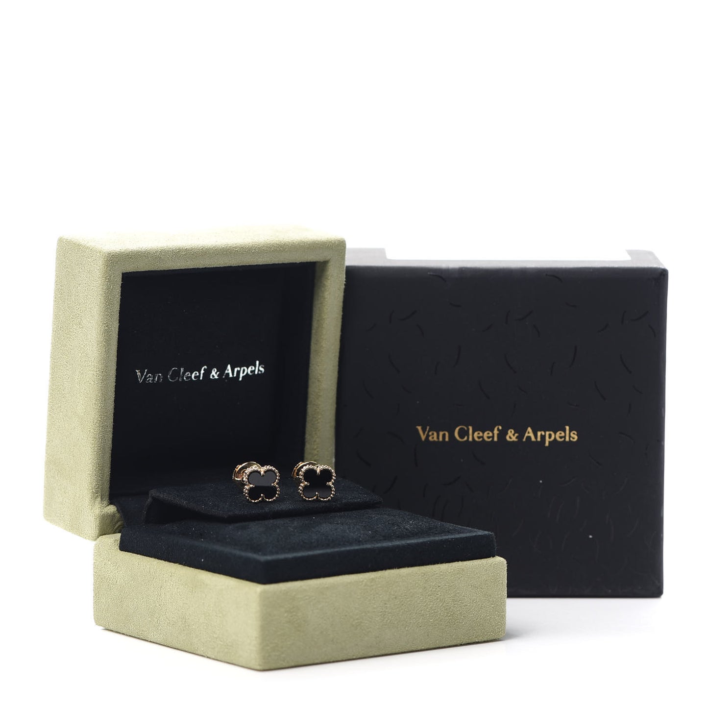 18K Yellow Gold Black Onyx Sweet Alhambra Earrings