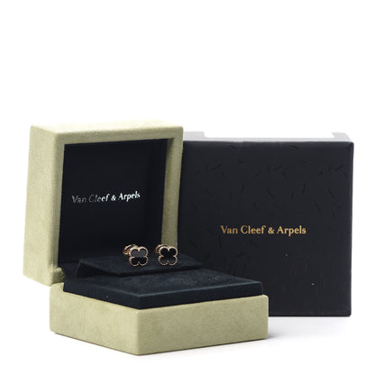 Van Cleef & Arpels 18K Yellow Gold Black Onyx Sweet Alhambra Earrings 6 of 6