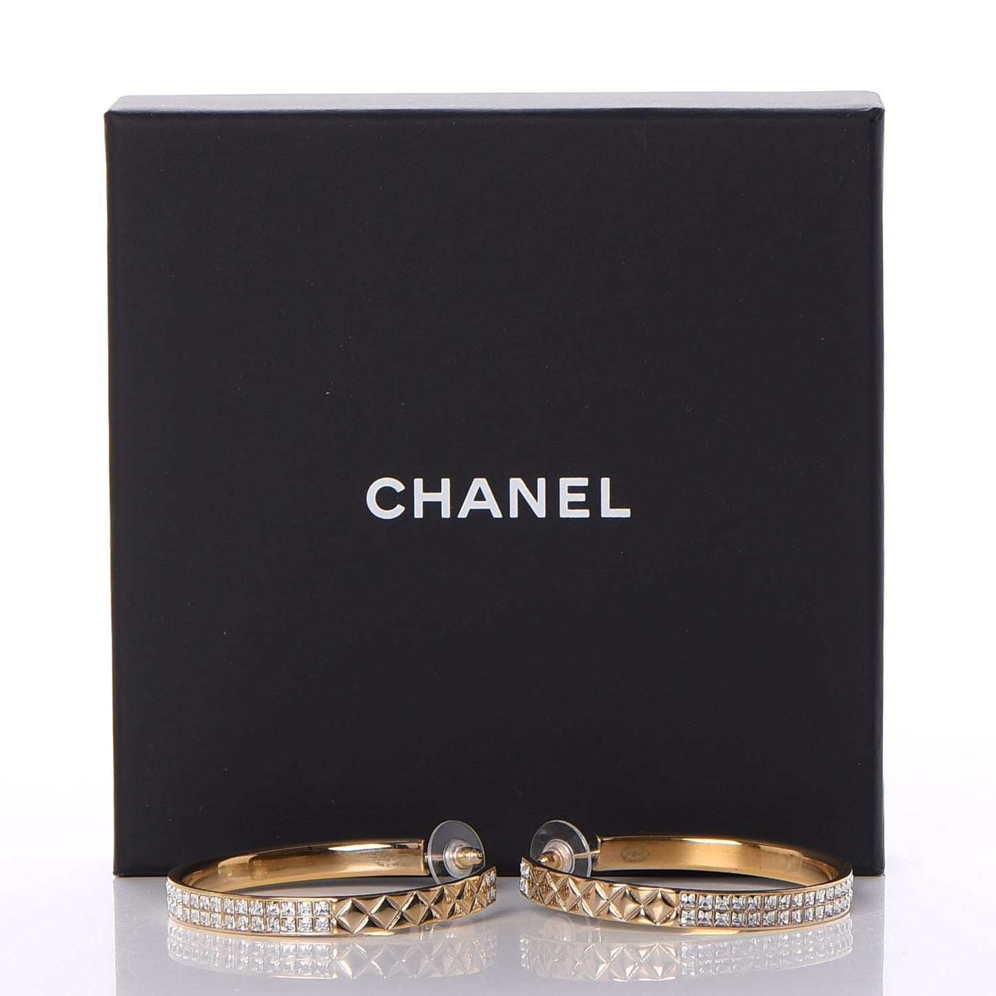 Crystal Baguette CC Hoop Earrings Gold