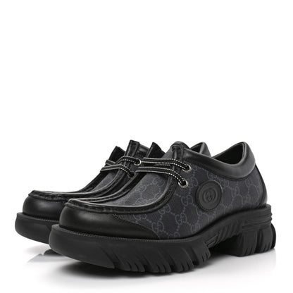 Gucci GG Supreme Monogram Quebec Calfskin Retro Interlocking G Mens Platform Derby Loafers 8.5 Black 3 of 8