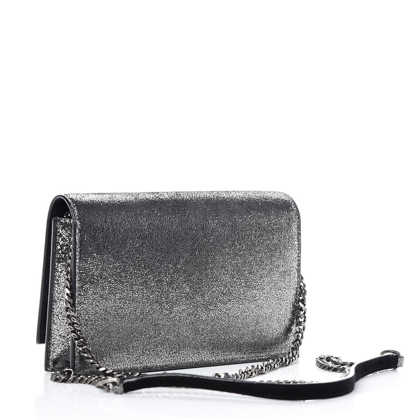 Metallic Suede Star 3D Monogram Tassel Chain Wallet Acciaio Black
