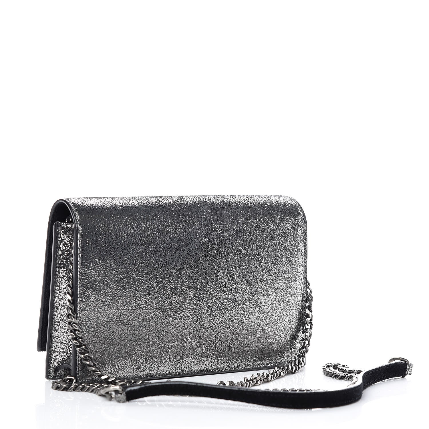 Saint Laurent Metallic Suede Star 3D Monogram Tassel Chain Wallet Acciaio Black 3 of 9
