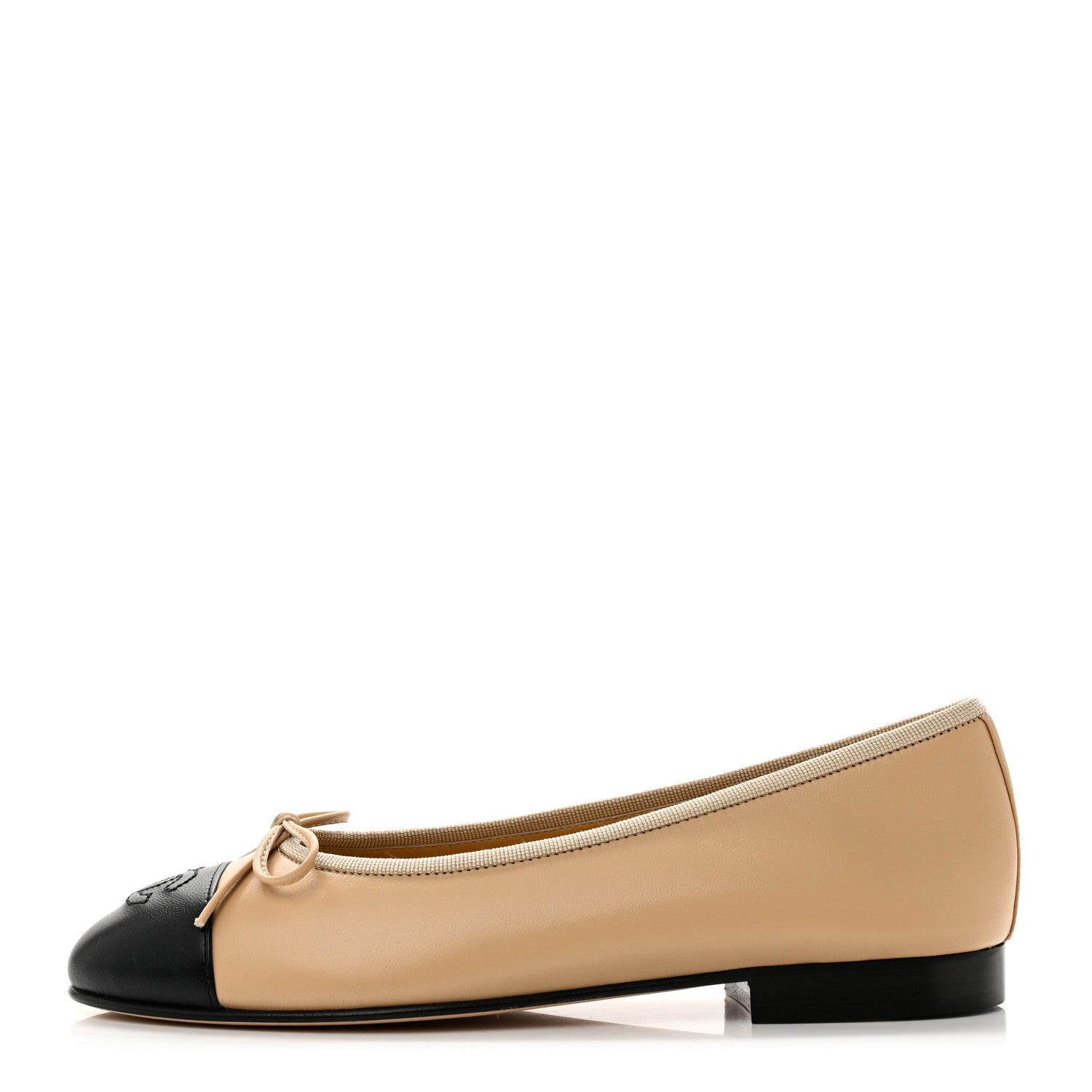 Chanel Lambskin Cap Toe CC Ballerina Flats 36 Beige Black 1 of 9