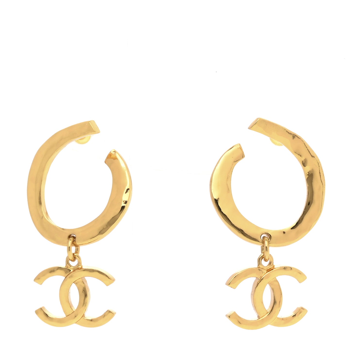 Metal Textured Hoop Drop CC Earrings Gold