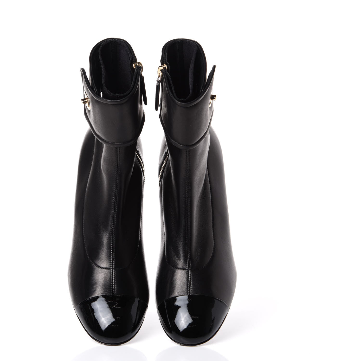 Chanel Lambskin Patent Cap Toe CC Turnlock Ankle Boots 40 Black 5 of 11