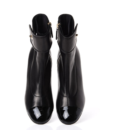 Chanel Lambskin Patent Cap Toe CC Turnlock Ankle Boots 40 Black 5 of 11