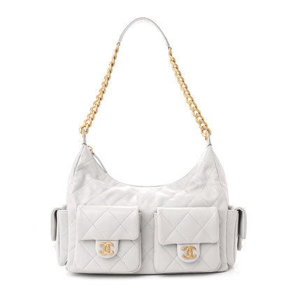 Chanel Shiny Lambskin Quilted Trendy Pockets Hobo Grey 1 of 10