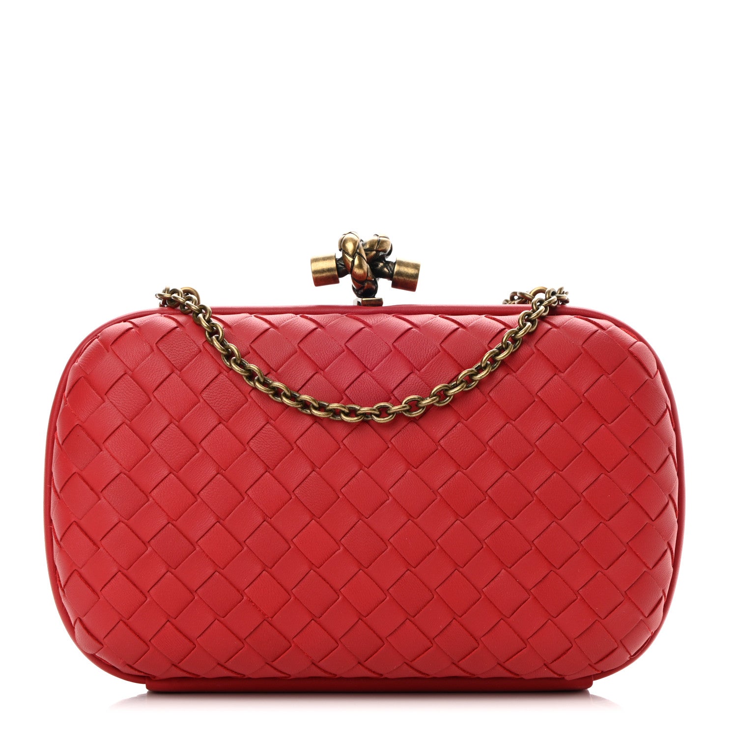 Bottega Veneta Nappa Intrecciato Chain Knot Clutch China Red 1 of 11