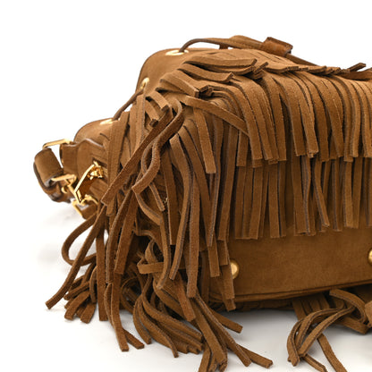 Saint Laurent Suede Calfskin Small Emmanuelle Fringe Bucket Bag Light Ocre 9 of 12