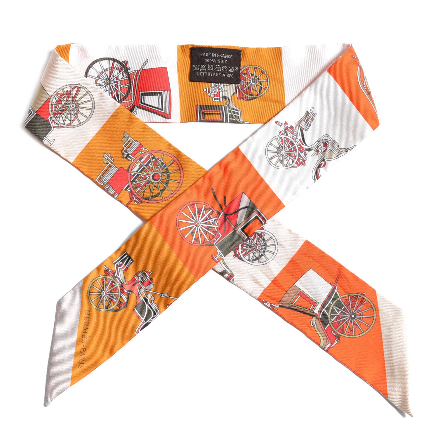 Hermes Silk Les Voitures Exquises Twilly Orange Beige Kaki 1 of 6