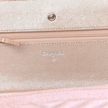 Chanel Metallic Caviar Chevron Quilted Wallet On Chain WOC Light Gold 6 of 12