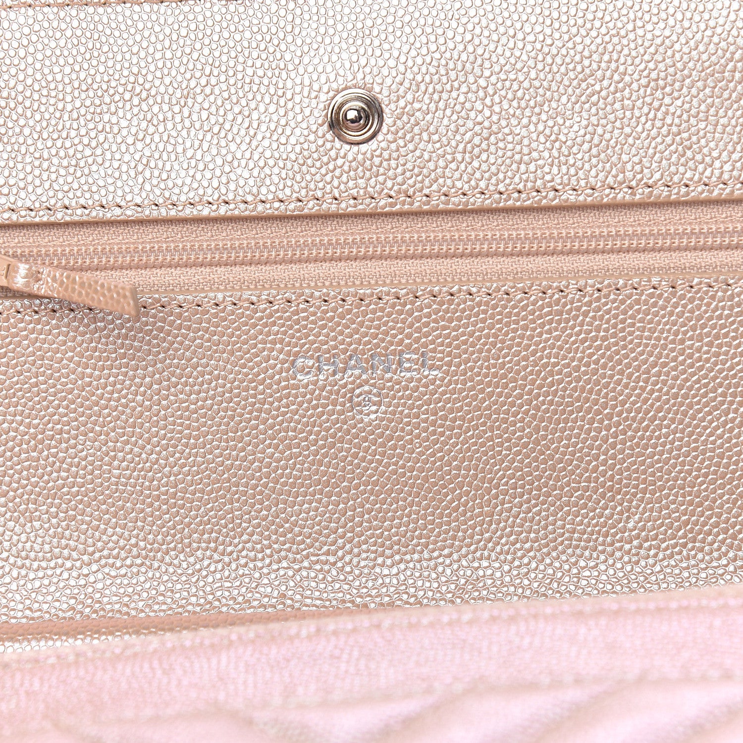 Chanel Metallic Caviar Chevron Quilted Wallet On Chain WOC Light Gold 6 of 12