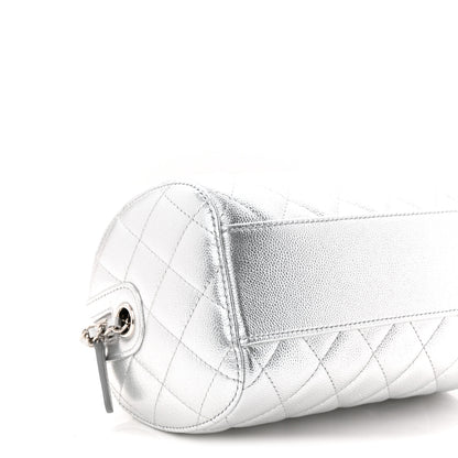 Chanel Metallic Caviar Quilted Barrel Clutch With Chain Silver 9 of 11