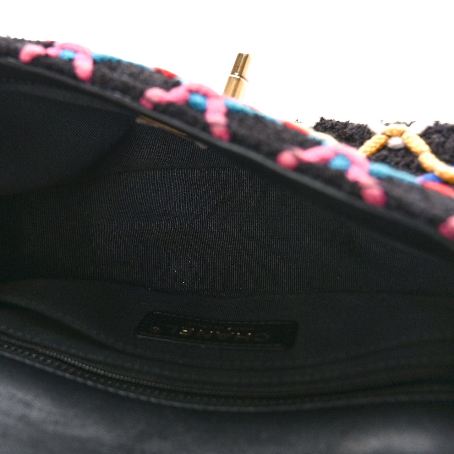 Tweed Diamond Threaded Mini Rectangular Pearl Crush Flap Black Multicolor