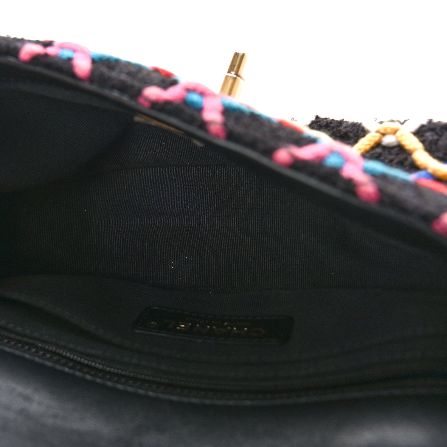 Chanel Tweed Diamond Threaded Mini Rectangular Pearl Crush Flap Black Multicolor 5 of 10