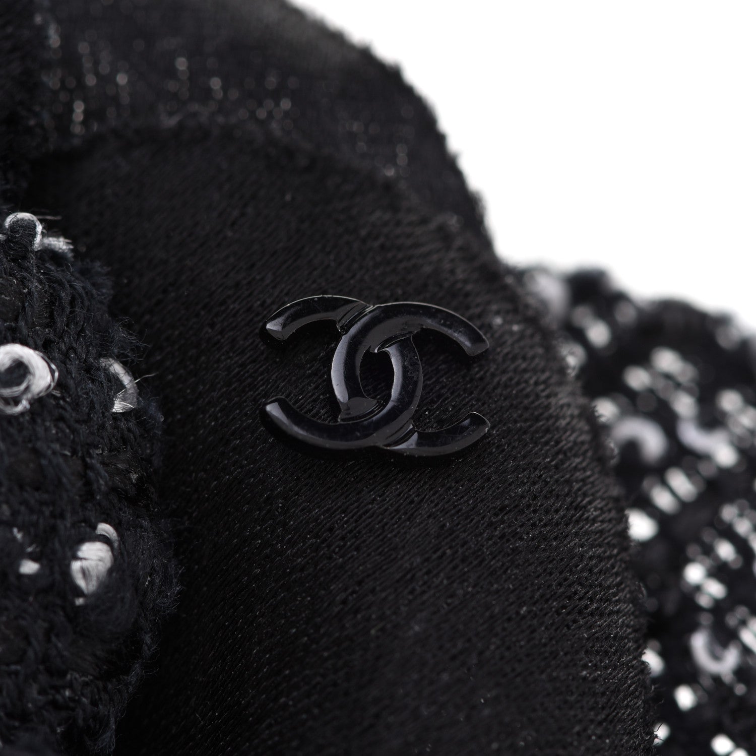Chanel Tweed Camellia Pin Brooch Black White 4 of 5
