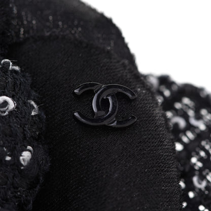 Chanel Tweed Camellia Pin Brooch Black White 4 of 5