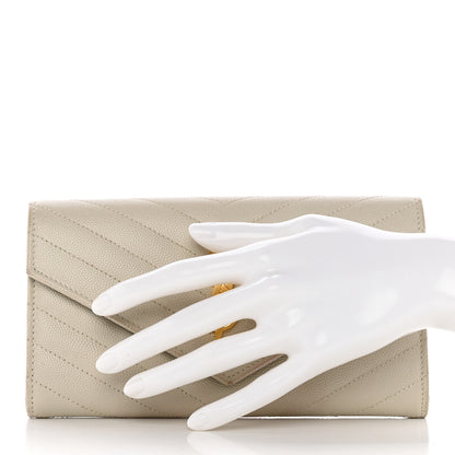 Saint Laurent Grain De Poudre Matelasse Chevron Monogram Flap Wallet Crema Soft 2 of 16