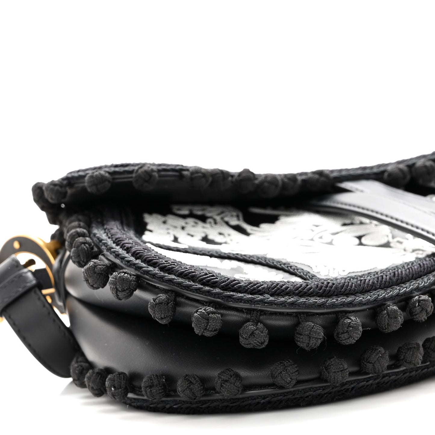 Calfskin Embroidered Saddle Bag Black White