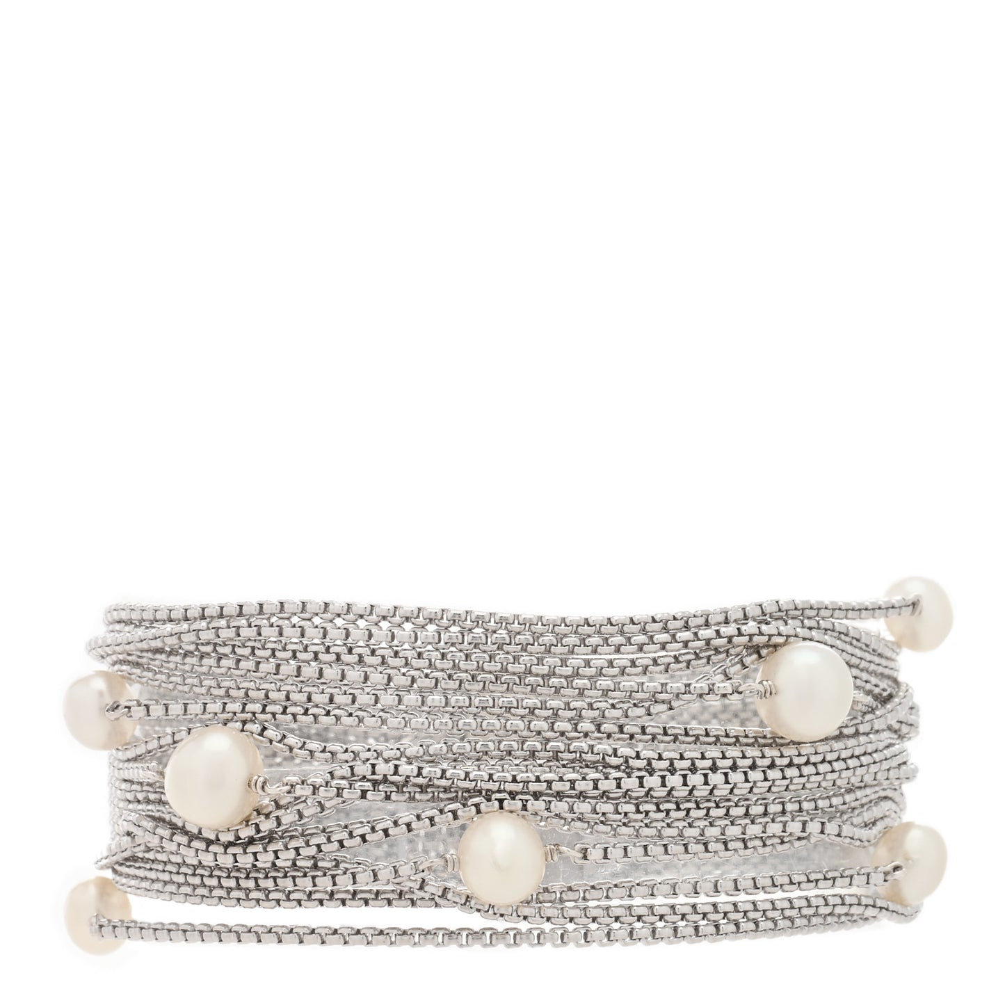 Sterling Silver Pearl Sixteen-Row Chain Bracelet