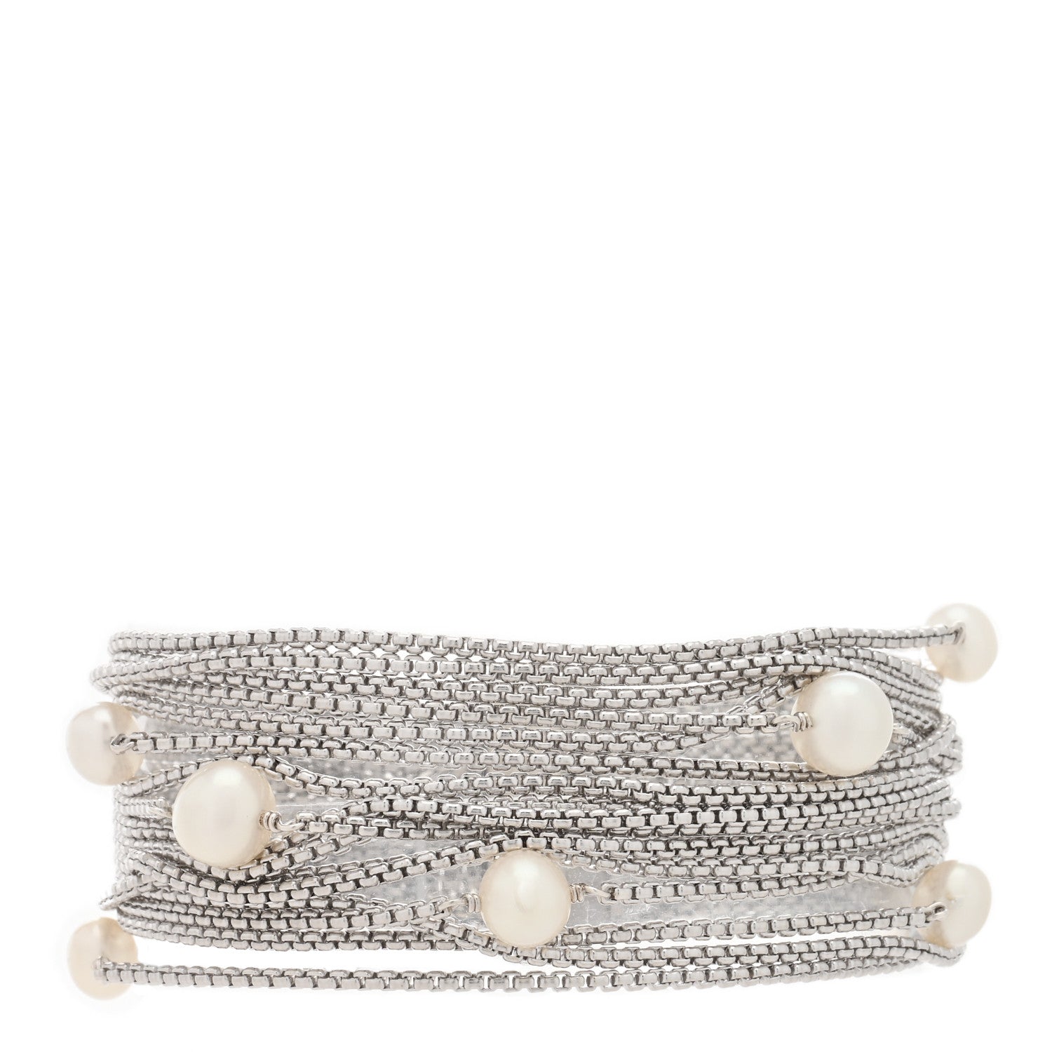 David Yurman Sterling Silver Pearl Sixteen-Row Chain Bracelet 1 of 3