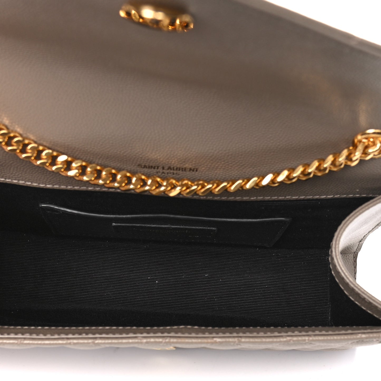 Grain De Poudre Textured Mixed Matelasse Triquilt Small Monogram Satchel Dark Beige