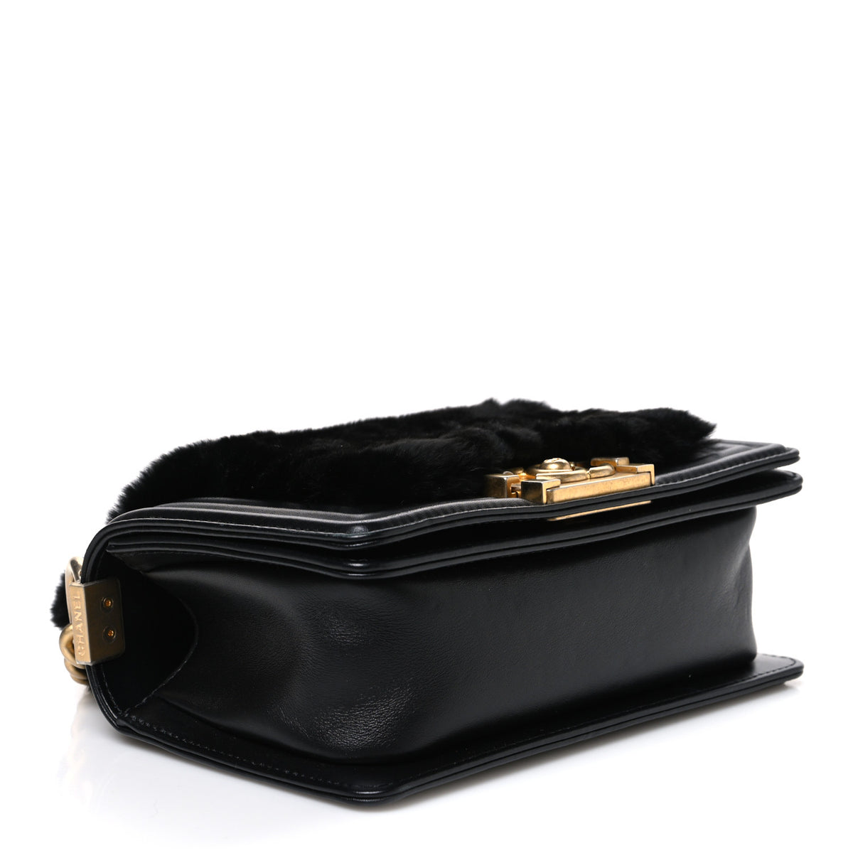 Orylag Rabbit Fur Calfskin Small Top Handle Boy Flap Black