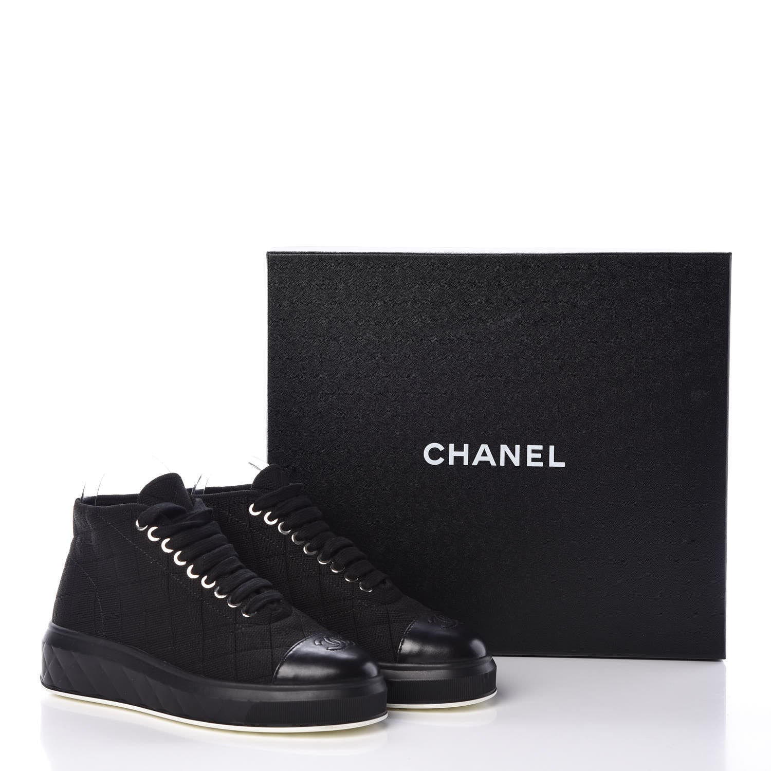 Chanel Fabric Quilted Lambskin Cap Toe Lace Up Sneakers 36 Black 7 of 7