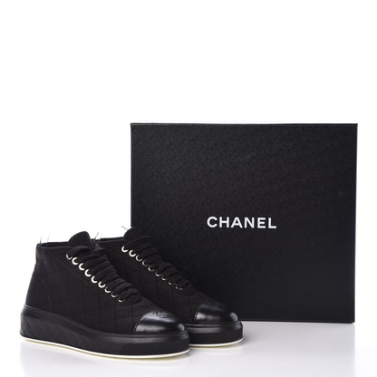 Chanel Fabric Quilted Lambskin Cap Toe Lace Up Sneakers 36 Black 7 of 7