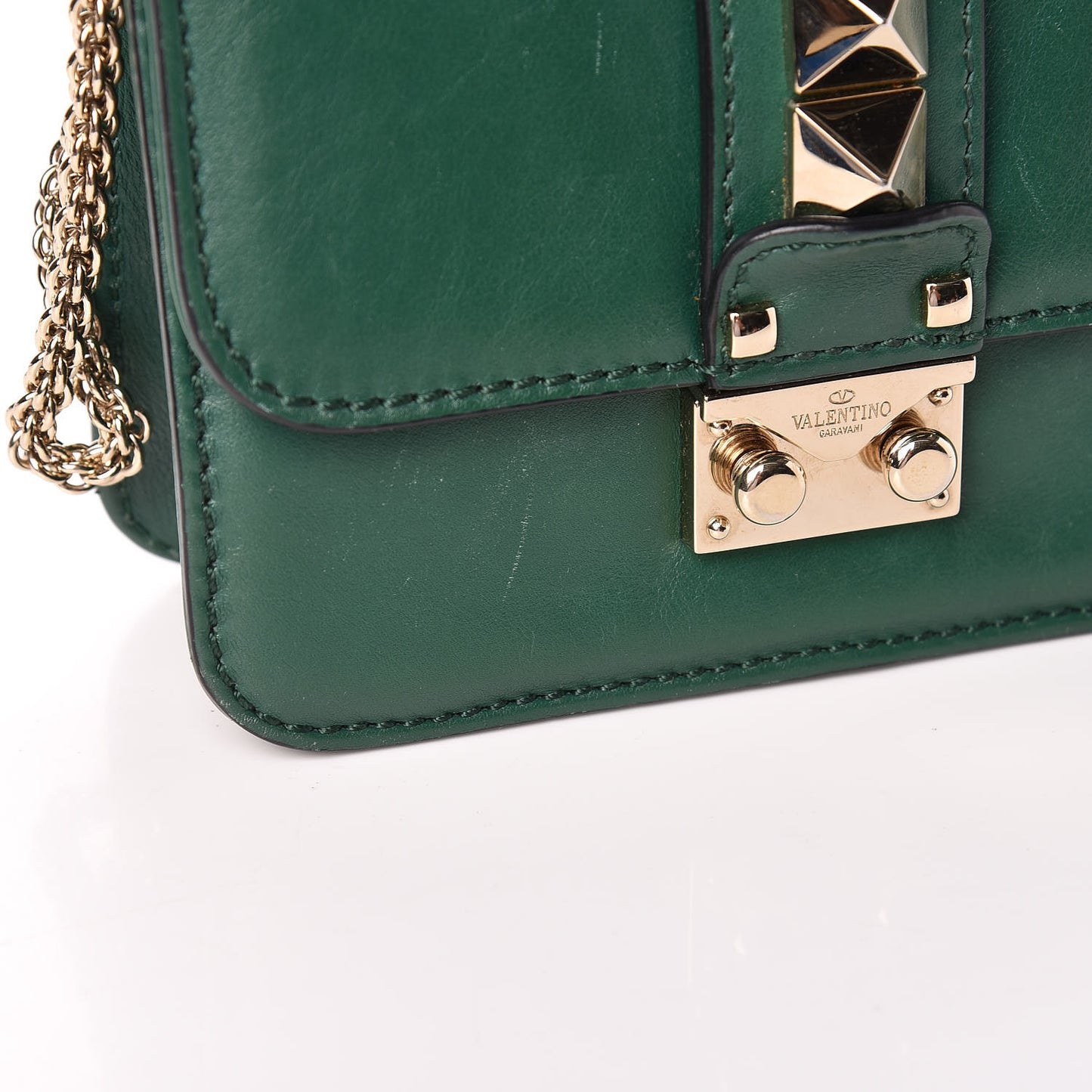 Vitello Mini Glam Lock Rockstud Flap Green