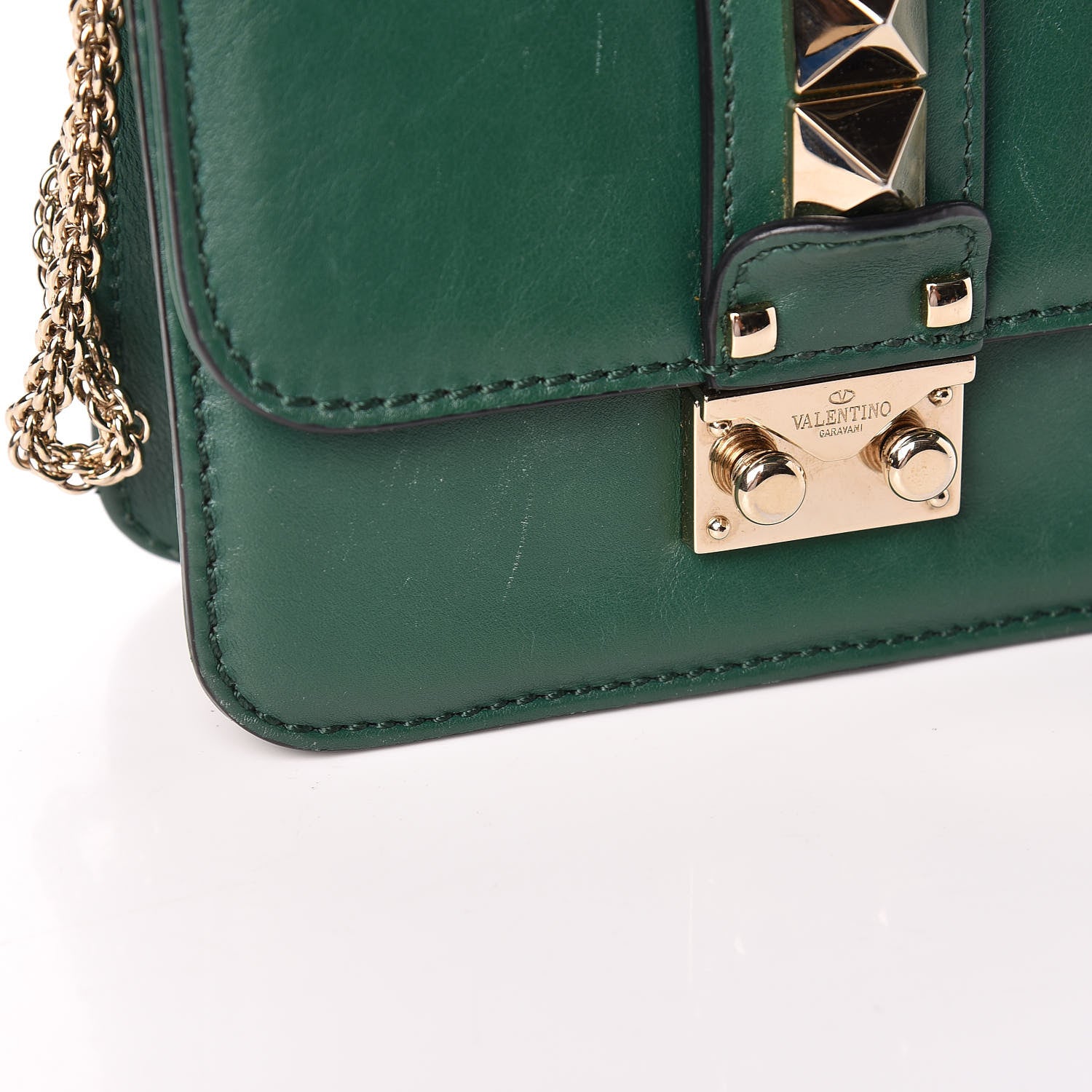 Valentino Garavani Vitello Mini Glam Lock Rockstud Flap Green 8 of 11
