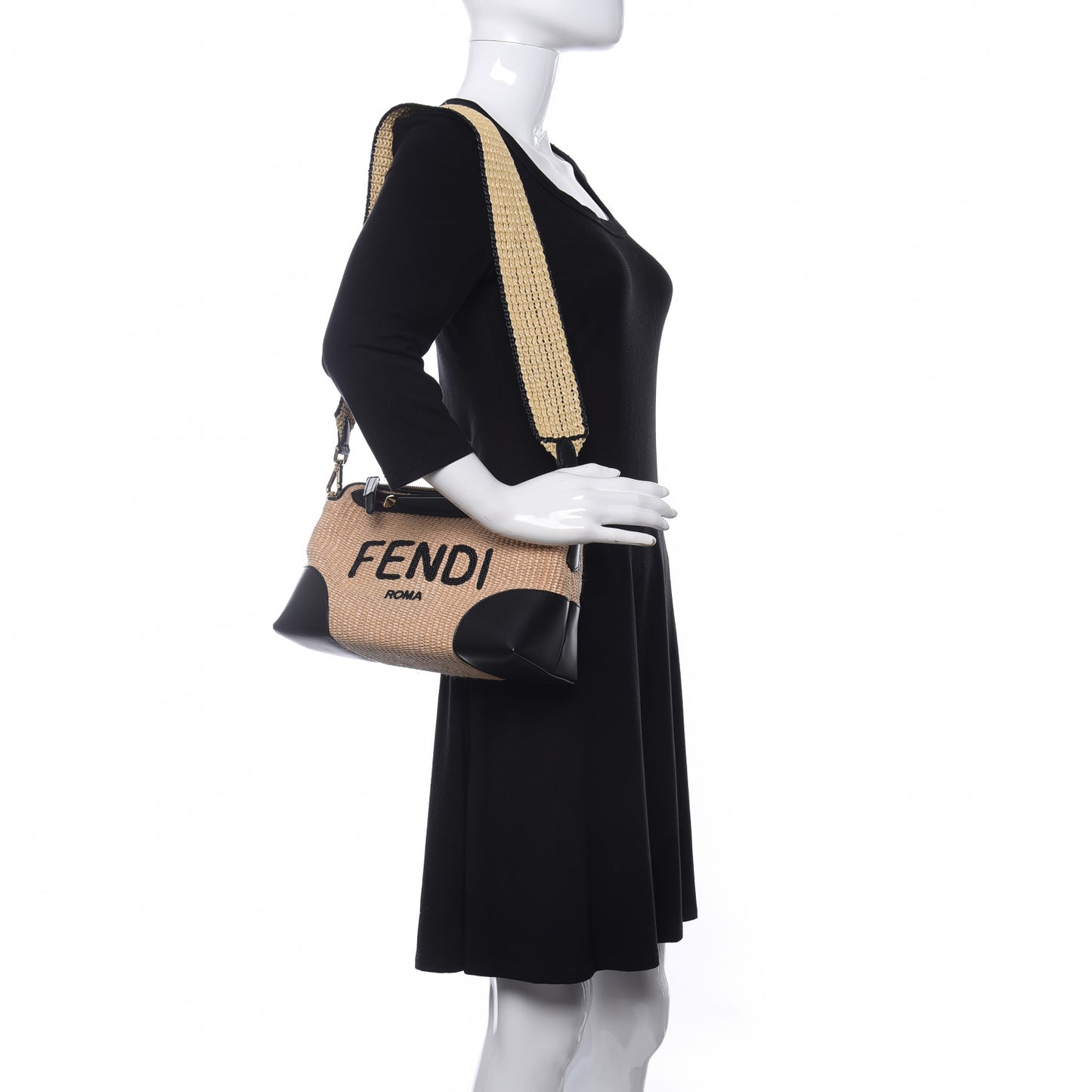 Straw Vitello King Logo Woven Medium By The Way Boston Bag Paglia Black