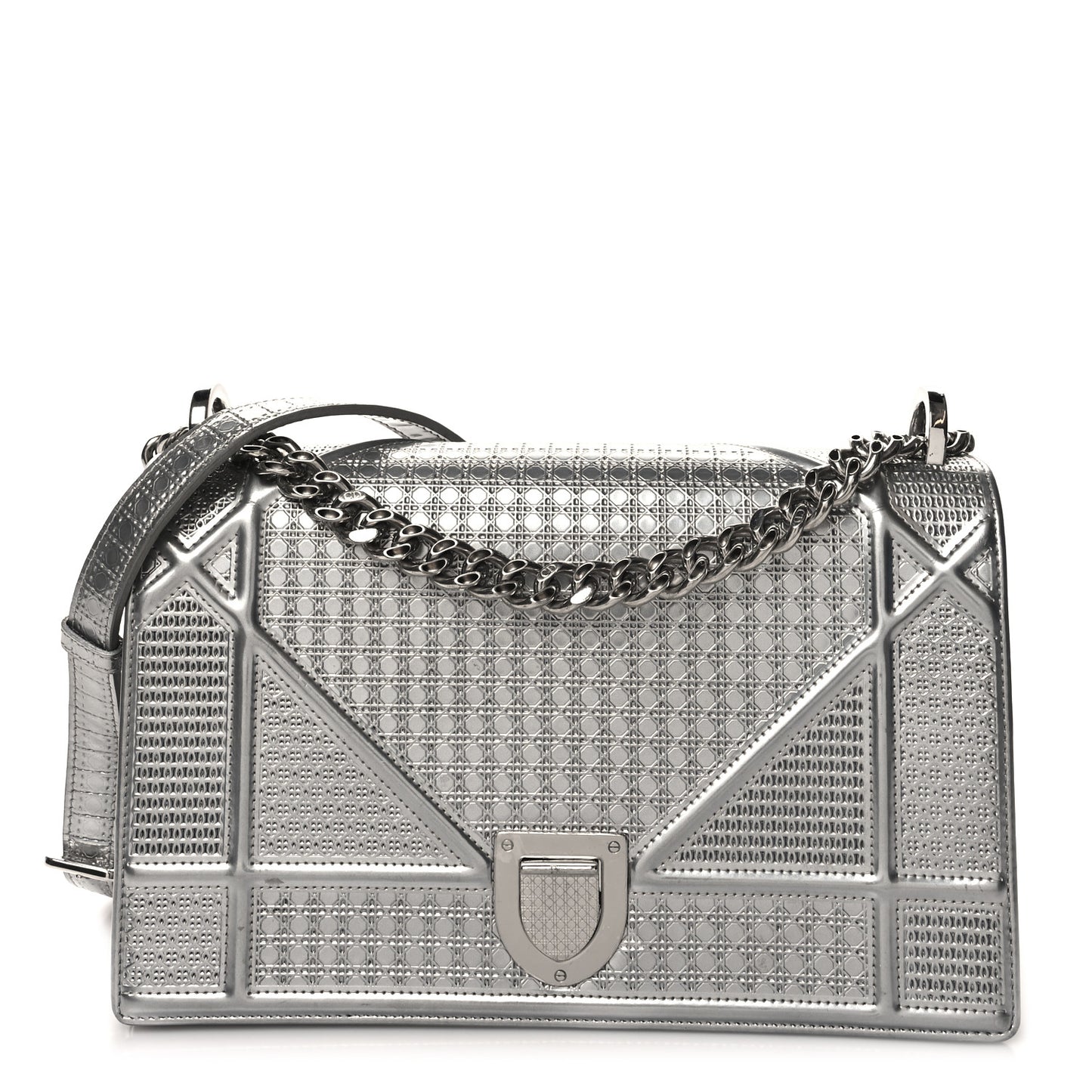 Metallic Patent Micro-Cannage Medium Diorama Flap Bag Silver